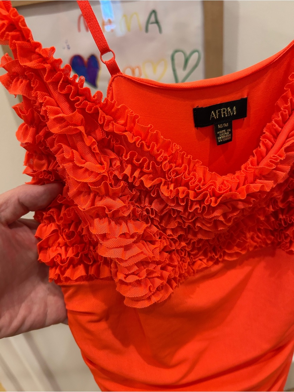 AFRM Orange Ruffle-Trim Ruched Slip Dress - Picture 2 of 4